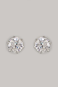 White Finish Swarovski Stud Earrings In Sterling Silver