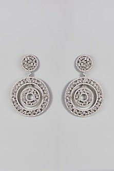 White Finish Zirconia Dangler Earrings In Sterling Silver