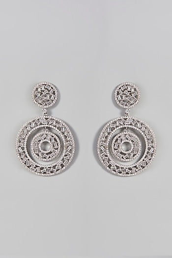 White Finish Zirconia Dangler Earrings In Sterling Silver