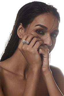 White Finish Swarovski Ring In Sterling Silver