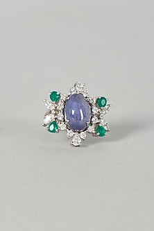 White Finish Amethyst Ring In Sterling Silver