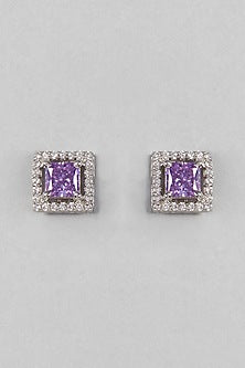 White Finish Amethyst Earrings In Sterling Silver