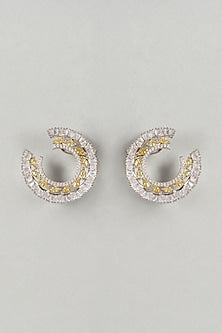 White Finish Zircon Hoop Earrings In Sterling Silver