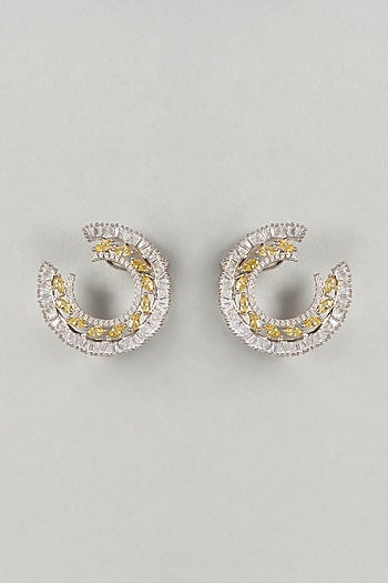 White Finish Zircon Hoop Earrings In Sterling Silver