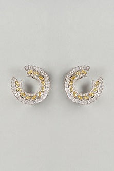 White Finish Zircon Hoop Earrings In Sterling Silver