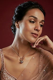 White Finish Zircon Pendant Necklace In Sterling Silver