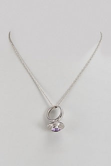 White Finish Zircon Pendant Necklace In Sterling Silver