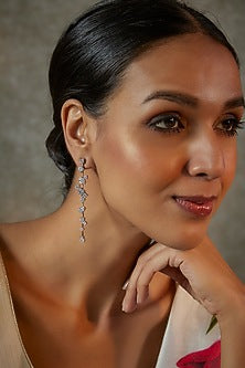 White Finish Zircon Dangler Earrings In Sterling Silver