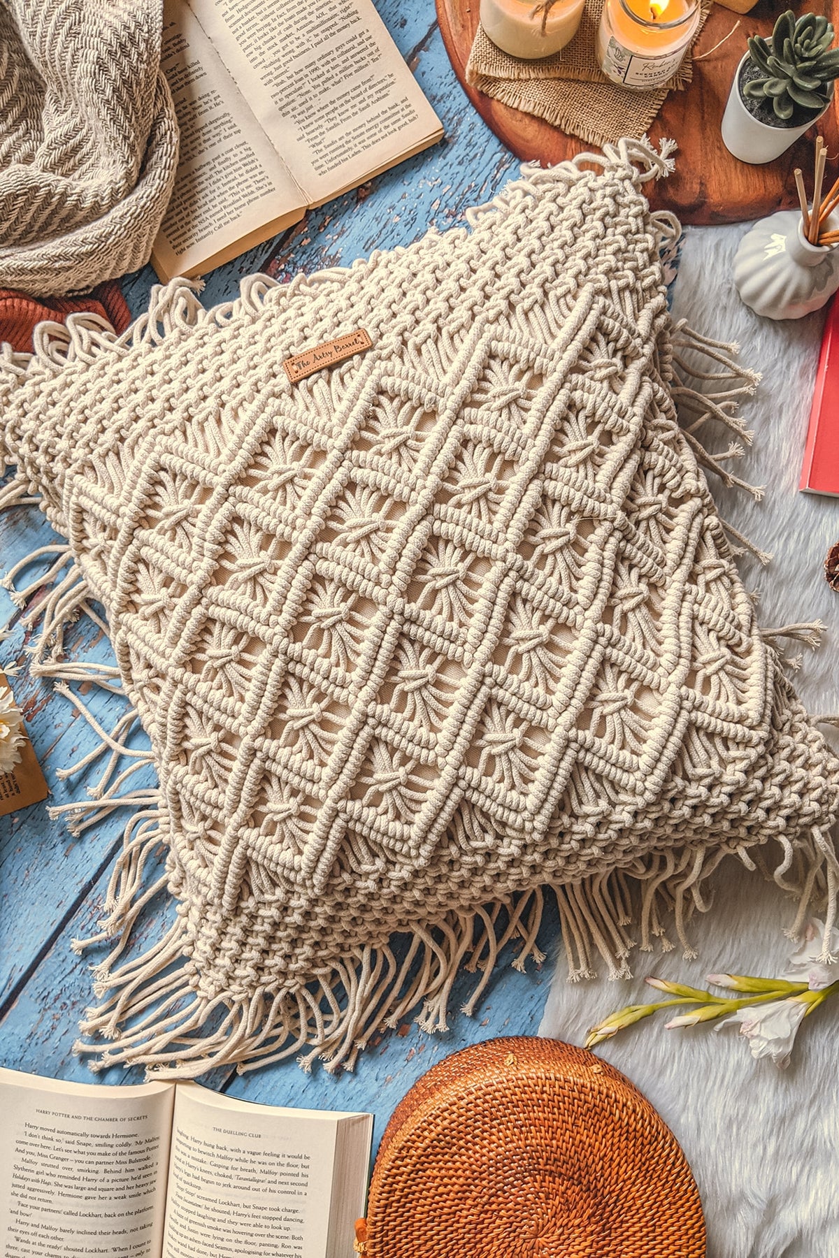 Off-White Fringed Cushion Sleeves