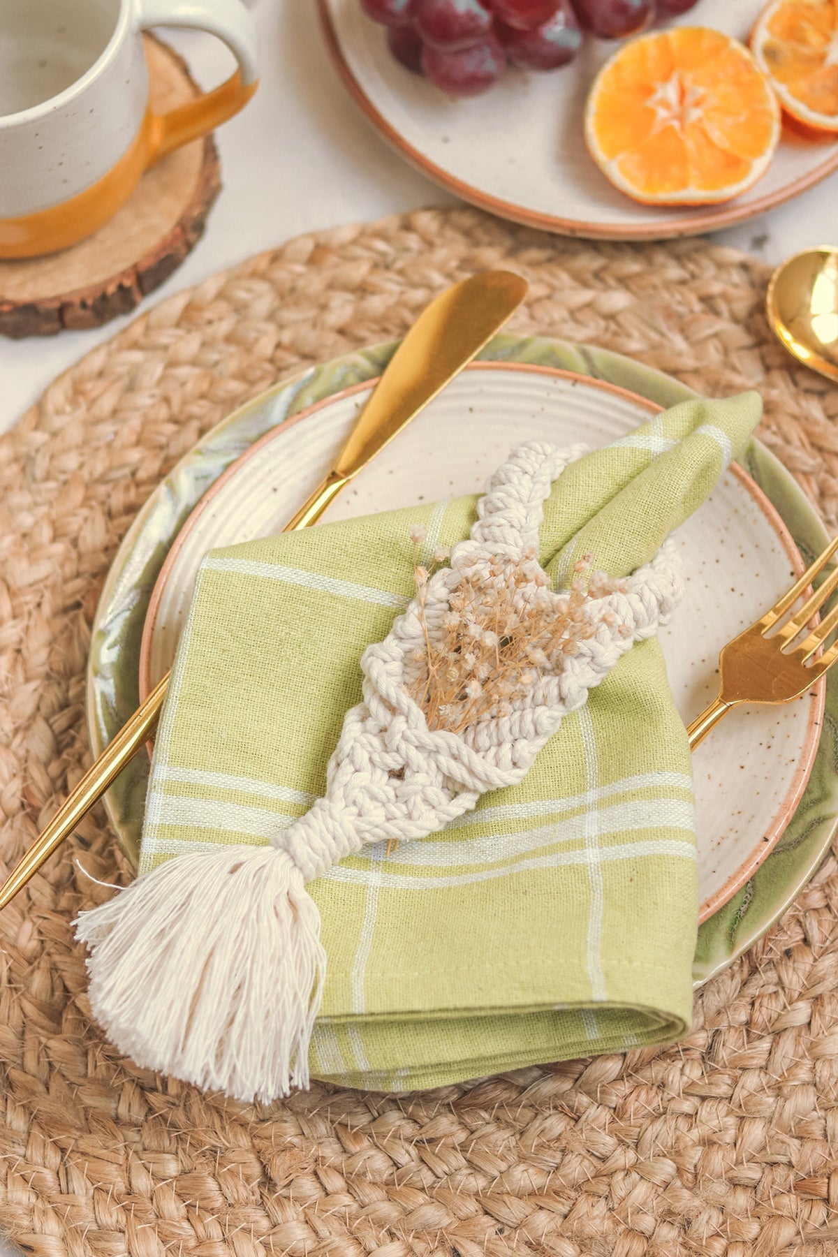 Off-White Cotton Thread Napkin Rings (Set of 6)