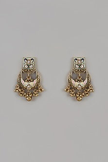 Gold Finish Uncut Zircon Multi-Colored Enameled Dangler Earrings