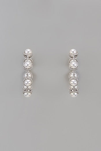 White Finish Uncut Zircon & Pearl Earrings