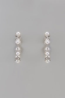 White Finish Uncut Zircon & Pearl Earrings