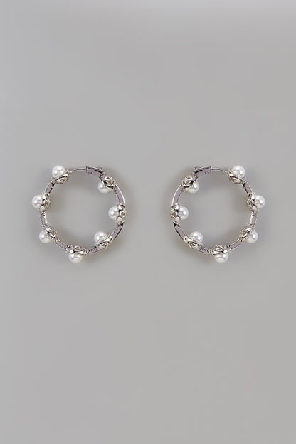 White Finish Uncut Zircon & Pearl Earrings