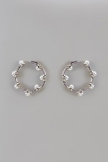 White Finish Uncut Zircon & Pearl Earrings