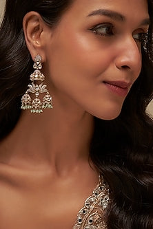 Victorian Finish Uncut Zircon & Beaded Jhumka Earrings