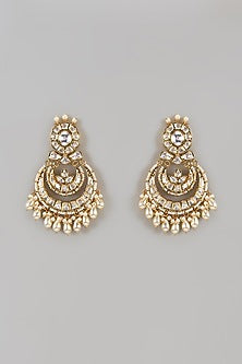 Gold Finish Uncut Zircon & Pearl Chandbali Earrings