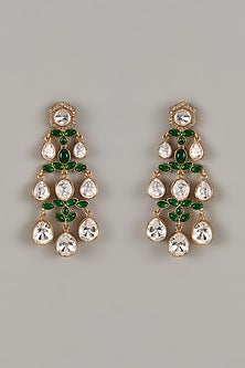 Gold Finish Uncut Zircon & Synthetic Emerald Dangler Earrings