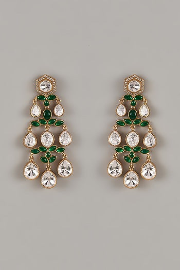 Gold Finish Uncut Zircon & Synthetic Emerald Dangler Earrings