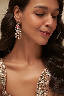 Victorian Finish Uncut Zircon & Ruby Dangler Earrings