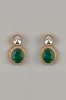Gold Finish Uncut Zircon & Synthetic Emerald Dangler Earrings