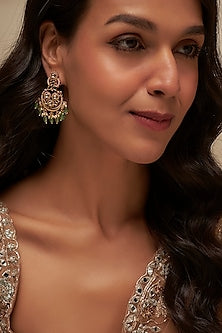 Gold Finish Uncut Zircon & Emerald Beaded Dangler Earrings