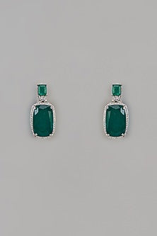 White Finish Uncut Zircon & Emerald Stone Dangler Earrings