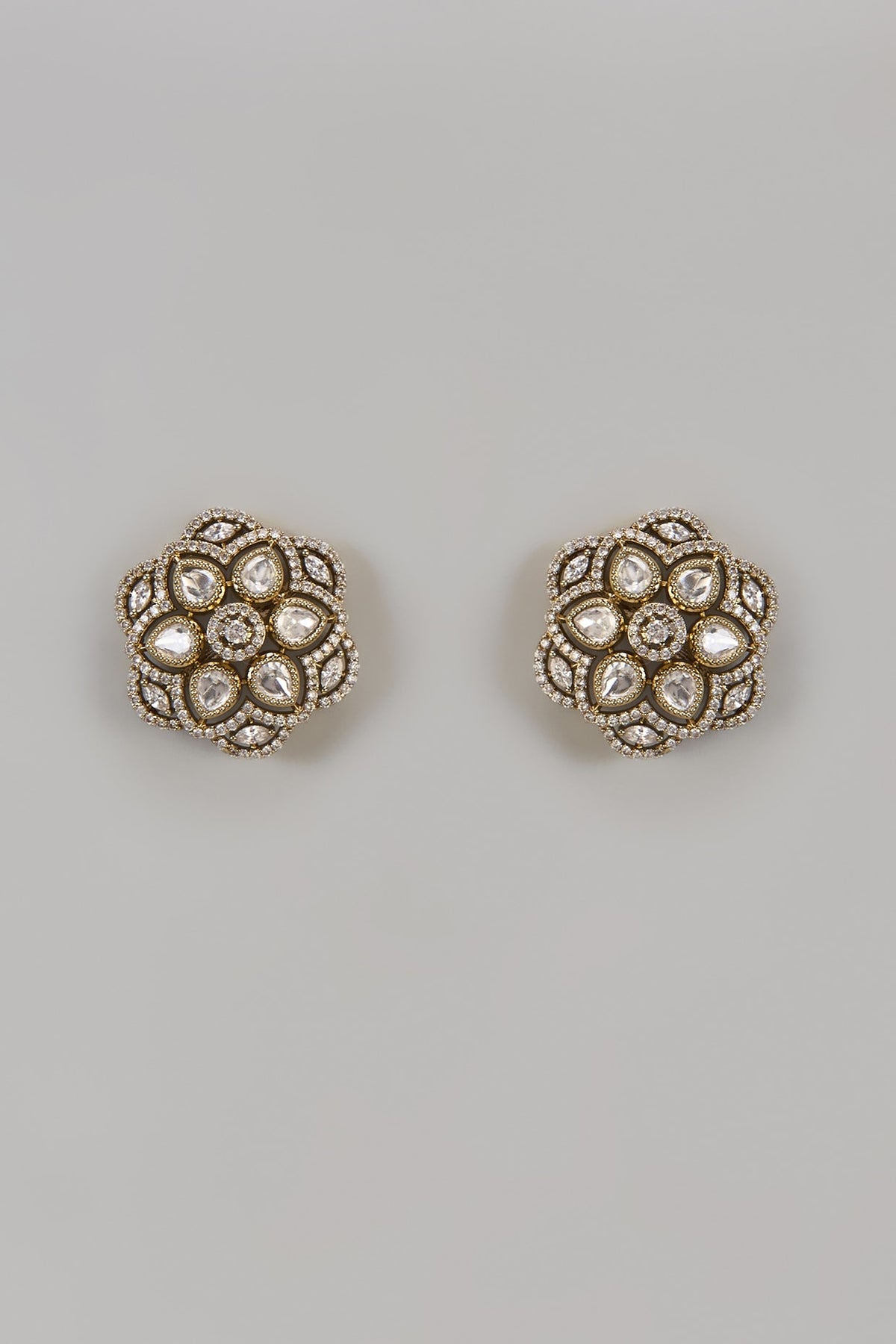 Victorian Finish Uncut Zircon Stud Earrings