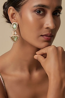 Gold Finish Uncut Zircon & Synthetic Emerald Dangler Earrings