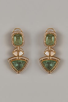 Gold Finish Uncut Zircon & Synthetic Emerald Dangler Earrings