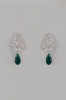 White Finish Uncut Zircon & Emerald Stone Dangler Earrings