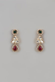 Gold Finish Synthetic Ruby & Emerald Dangler Earrings