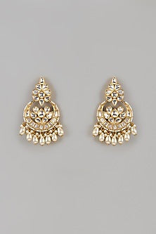 Gold Finish Uncut Zircon & Pearl Chandbali Earrings