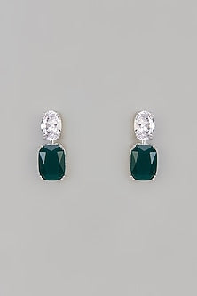White Finish Oval-Cut Uncut Zircon & Emerald Stone Dangler Earrings