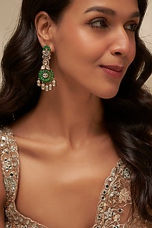 Victorian Finish Uncut Zircon & Emerald Stone Dangler Earrings