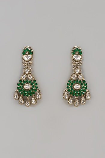 Victorian Finish Uncut Zircon & Emerald Stone Dangler Earrings