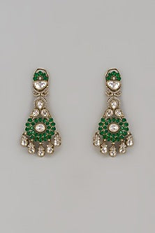 Victorian Finish Uncut Zircon & Emerald Stone Dangler Earrings