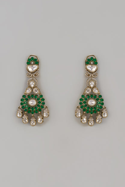 Victorian Finish Uncut Zircon & Emerald Stone Dangler Earrings