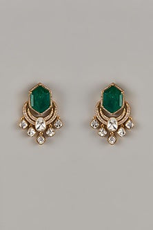 Gold Finish Uncut Zircon & Synthetic Emerald Dangler Earrings
