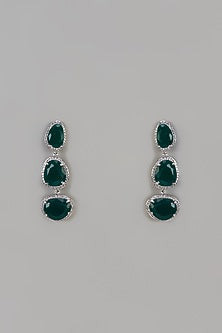 White Finish Uncut Zircon & Emerald Stone Dangler Earrings