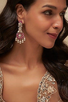 Victorian Finish Uncut Zircon & Ruby Stone Dangler Earrings