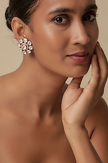 Gold Finish Uncut Zircon Stud Earrings