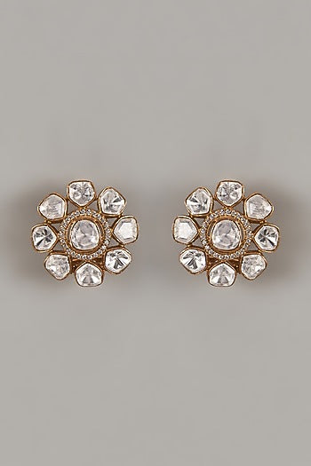 Gold Finish Uncut Zircon Stud Earrings