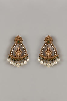 Gold Finish Uncut Zircon Pearl Dangler Earrings