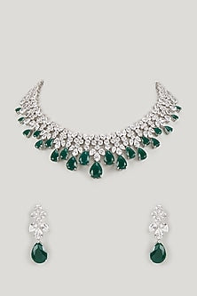 White Finish Emerald Stone & Uncut Zircon Choker Necklace Set