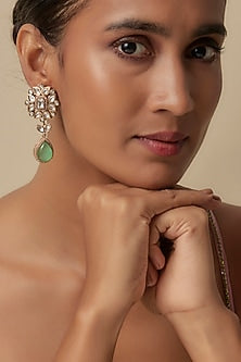 Gold Finish Synthetic Emerald & Uncut Zircon Dangler Earrings