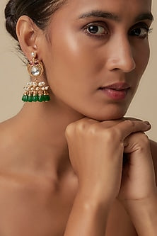 Gold Finish Pearl & Zircon Dangler Earrings