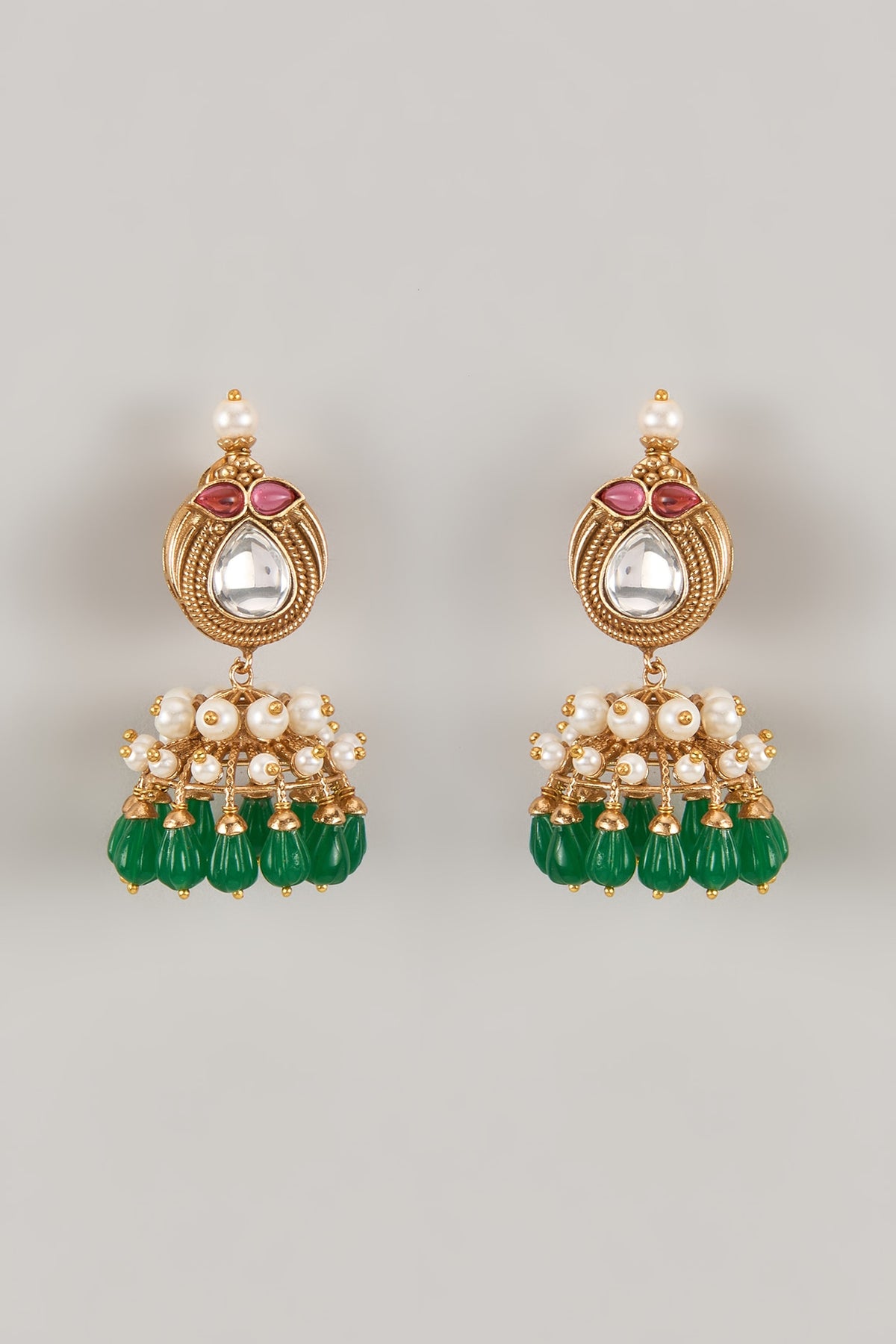 Gold Finish Pearl & Zircon Dangler Earrings