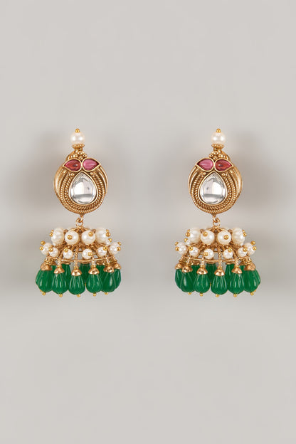 Gold Finish Pearl & Zircon Dangler Earrings