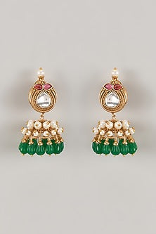 Gold Finish Pearl & Zircon Dangler Earrings